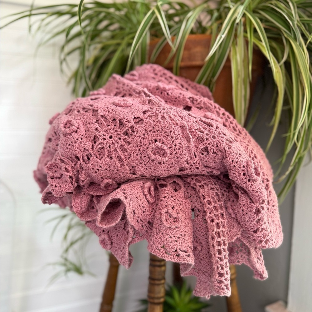 Pink Crochet Blanket vintage handcrafted
